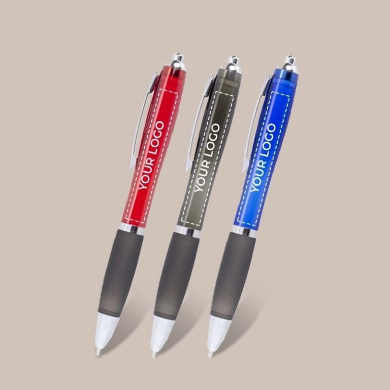 Printed Ballpoint Pen With Coloured Barrel And Black Grip