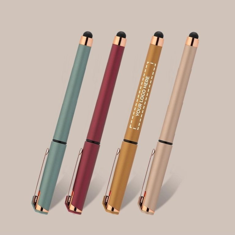 Printed Soft Touch Rose Gold Gel Designer Pen With Stylus