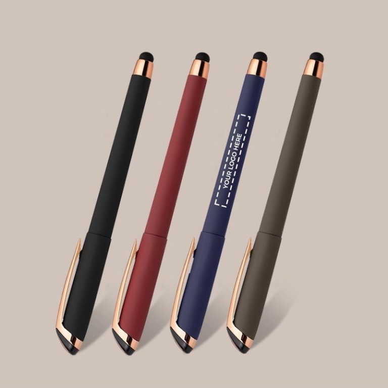 Printed Soft Touch Rose Gold Gel Pen With Stylus